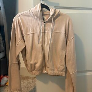 Light Beige Hooded Zip Bomber Jacket
